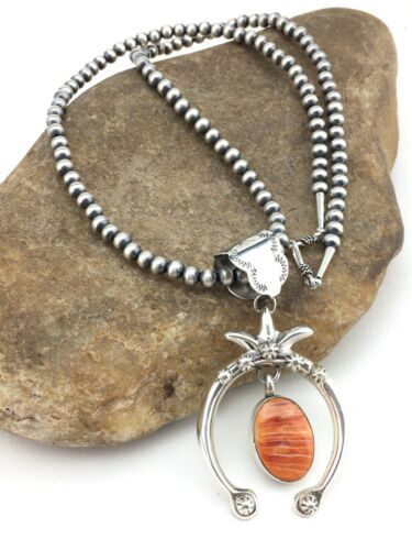 Navajo Pearl Spiny Oyster Naja Pendant | Sterling Silver | 3" | Authentic Native American Handmade | 1307