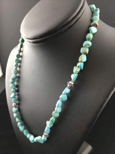 Native American Sterling Silver Blue Turquoise Necklace | 18" | Authentic Handmade | 10025