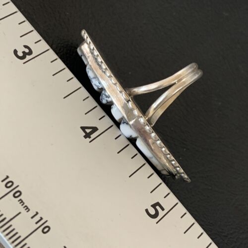Navajo White Buffalo Turquoise Inlay Ring | Sterling Silver | Sz 7 | Authentic Native American Handmade | 12176