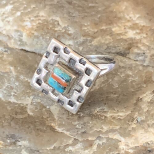 Southwestern Women's Navajo Blue Turquoise Spiny Oyster Inlay Ring | Sz 6 | 13168