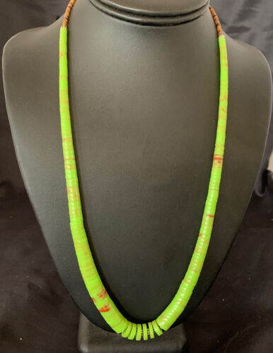 Navajo Green Gaspeite Shell Necklace | Sterling Silver | Authentic Native American | 22" | 11466