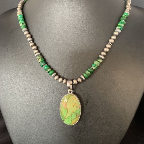 Navajo Women's Green Mojave Turquoise Pendant Necklace | Sterling Silver | 21" | Native American Jewelry | 13464