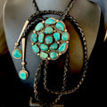 Men's Bolo Tie | Cluster Blue Kingman Turquoise | Sterling Silver | Navajo | Authentic Native American Handmade | 14524