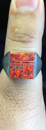 Native American Navajo Red Opal Inlay Ring | Sterling Silver | Sz 9.75 | 10106