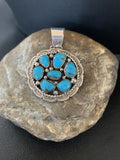 Navajo Blue Turquoise and Multi-Stone Round Cluster Pendant | Authentic Native American Sterling Silver | 2" | 02096