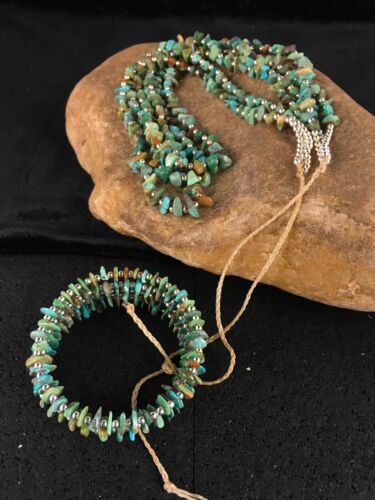 Native American Santo Domingo Turquoise Necklace & Bracelet Set | 3 Strand | 8762