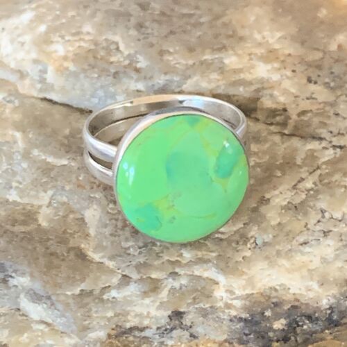 Navajo Green Gaspeite Inlay Ring | Sterling Silver | Sz 8 | Authentic Native American Handmade | 12465
