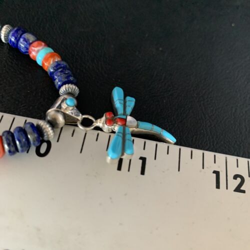 Dragonfly Sterling Silver Turquoise Coral Inlay Pendant | Multi-Color | Navajo Jewelry | 13514 - Masha USA