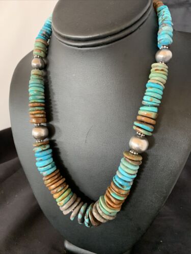 Navajo Blue Green Turquoise Necklace | Sterling Silver | Authentic Native American | 20" | 12910 | Graduated