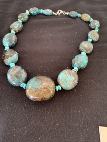Navajo Graduated Sterling Silver Natural Blue Nugget Turquoise Necklace | Authentic Native American | 20" | 00626