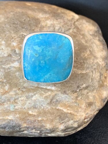 Men's Navajo Blue Kingman Turquoise Ring | Sterling Silver | Adjustable | Sz 7.5 | 10483