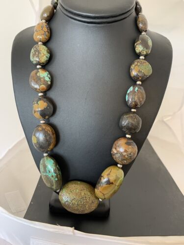 Navajo Graduated Sterling Silver Natural Blue Nugget Turquoise Necklace | Authentic Native American | 22" | 623