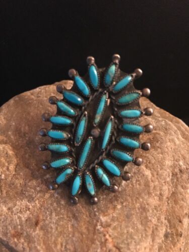 Zuni Kingman Turquoise Cluster Ring | Authentic Native American Sterling Silver | Multi-Stone | Sz 6.75 | Signed | 3511