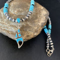 Navajo Blue Turquoise Onyx Inlay Pendant Necklace | Sterling Silver | Authentic Native American Handmade | 13846