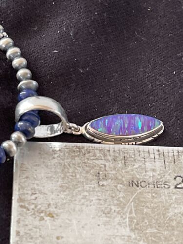 Navajo Purple Opal Pendant Lapis Necklace | Sterling Silver | Authentic Native American Handmade | 1305