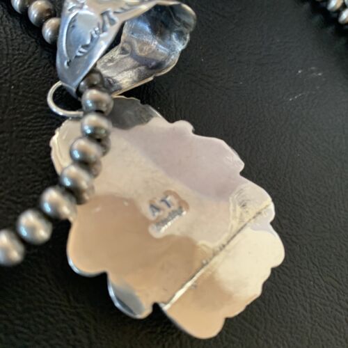 Men's Navajo Pearls Necklace with Denim Lapis Pendant | Sterling Silver | Authentic Native American Handmade | 12433
