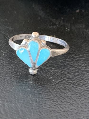 Southwestern Old Pawn Navajo Blue Turquoise Ring | Sterling Silver | Sz 8 | 10784