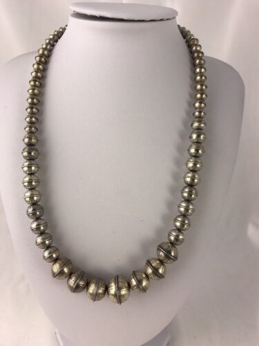 Navajo Pearls Necklace | Hand Stamped Graduated Beads | Sterling Silver | 93321