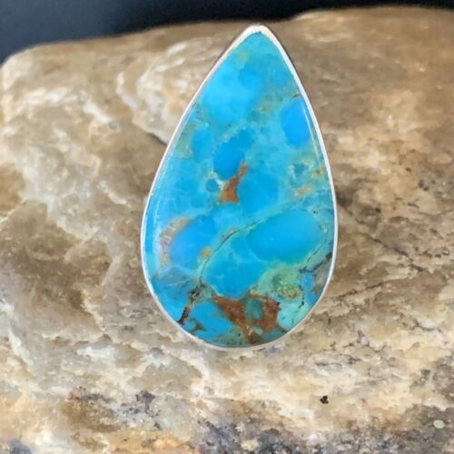 Navajo Blue Kingman Turquoise Ring | Sterling Silver | Sz 8 | Authentic Native American Handmade | 12788