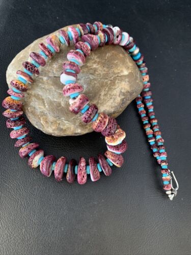 Navajo Purple Spiny Oyster Necklace | Sterling Silver | 24" | Authentic Native American Handmade | 13673
