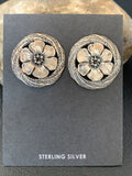 Old Pawn Southwestern Sterling Silver Stud Earrings | Diamond Cut | 1" | 12992