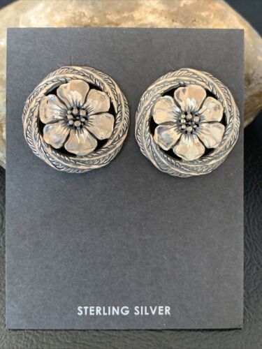 Old Pawn Southwestern Sterling Silver Stud Earrings | Diamond Cut | 1" | 12992