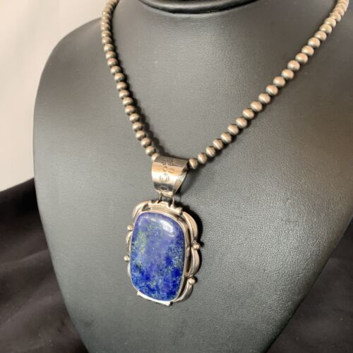 Native American Navajo Blue Lapis Pendant Necklace | Sterling Silver | Authentic Handmade | 11847