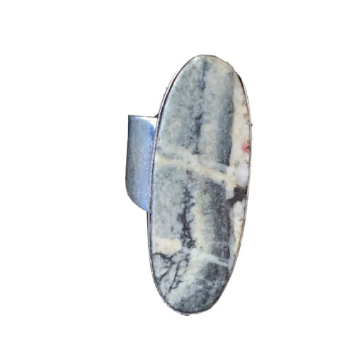 Southwestern Navajo Cinnabrite Ring | White Black | Sterling Silver | Sz 7.5 | 01564