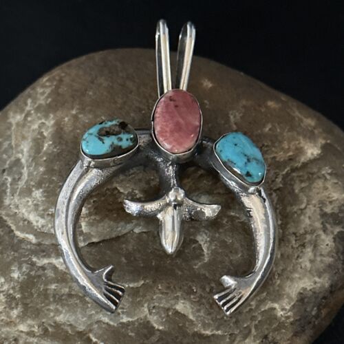 Navajo Blue Turquoise Purple Spiny Naja Pendant | Sterling Silver | Authentic Native American Handmade | 14672