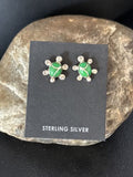 Navajo Turtle Green Turquoise Inlay Earrings | Sterling Silver | Authentic Native American Handmade | 14778