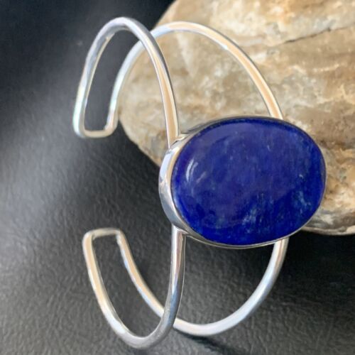 Minimalist Women's Blue Lapis Lazuli Cuff Wire Bracelet | Sterling Silver | 12871