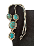 Navajo Lariat Spiderweb Turquoise Pendant Necklace | Sterling Silver | 25" | Authentic Native American Handmade | 01337