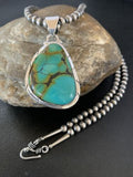 Men's Navajo Blue Spiderweb Turquoise Pendant Necklace | Sterling Silver | Authentic Native American Handmade | 10674