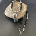 Navajo Black Onyx Inlay Pendant | Sterling Silver Necklace with Pearls | Authentic Native American Handmade | 12282