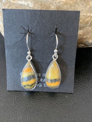 Native American Women's Navajo Bumblebee Jasper Earrings Set | Sterling Silver | Handmade | 1563