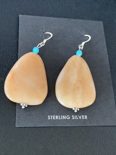 Navajo Tan Jasper and Blue Turquoise Earrings | Sterling Silver | Authentic Native American Handmade | 13102