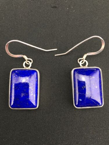 Southwestern Navajo Lapis Dangle Earrings | Sterling Silver | 0.75" | 1330