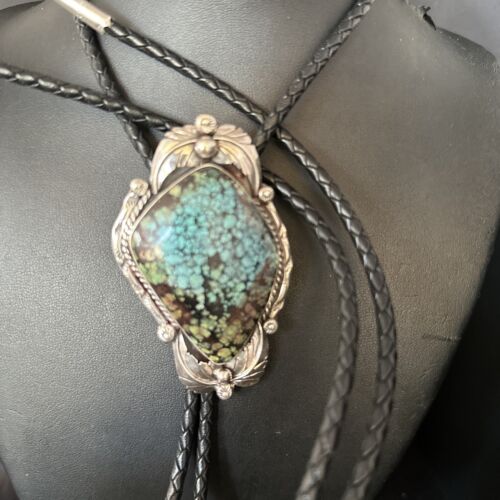 Bolo Tie | Blue Spiderweb Turquoise | Sterling Silver | Navajo | Handmade Southwestern Jewelry | 14255