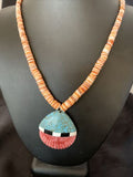 Authentic Native American Santo Domingo Shell Pendant Necklace | Spiny Oyster & Blue Turquoise | 26" | 12519