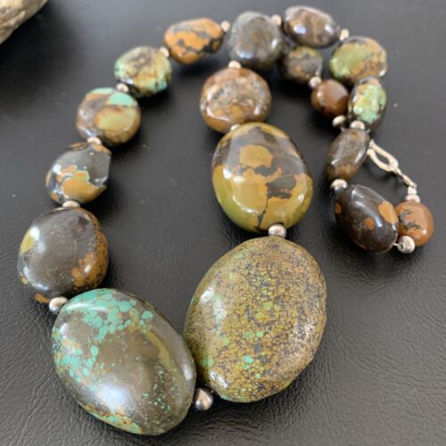 Navajo Graduated Sterling Silver Green Chunky Turquoise Necklace | Authentic Native American | 22" | 1855