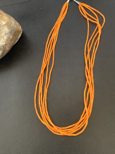 Navajo Orange Coral Heishi Necklace | 5 Strand | Stabilized Sterling | 20" | 02211