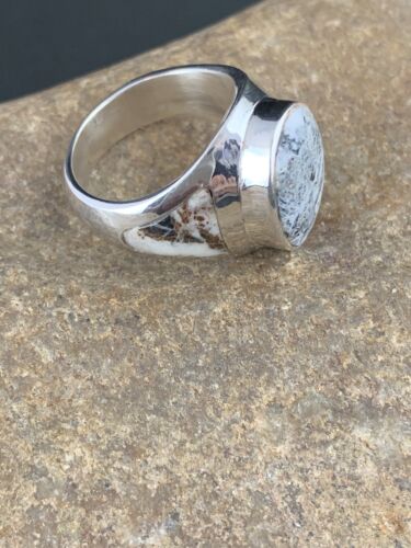 Navajo White Buffalo Turquoise Inlay Ring | Sterling Silver | Sz 8.5 | Authentic Native American Handmade | 4948