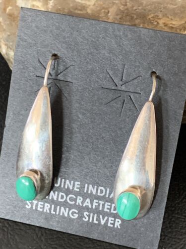 Southwestern Navajo Dangle Earrings | Sterling Silver Green Malachite | Authentic Native American Handmade | 13067