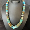 Navajo Blue Green Turquoise Bead Necklace | Sterling Silver | Authentic Native American | 20" | 14243