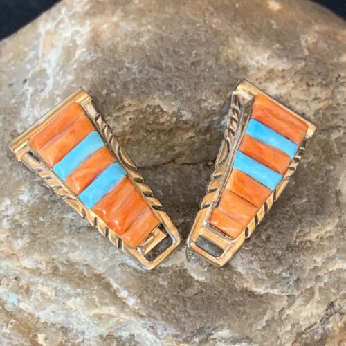 Navajo Turquoise Spiny Oyster Inlay Watch Tips | Sterling Silver & Gold-Filled | Authentic Native American Jewelry | 13726
