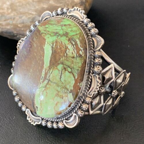 Navajo Men's Bracelet | Sterling Silver Green Gaspeite | Authentic Native American Handmade | 2047