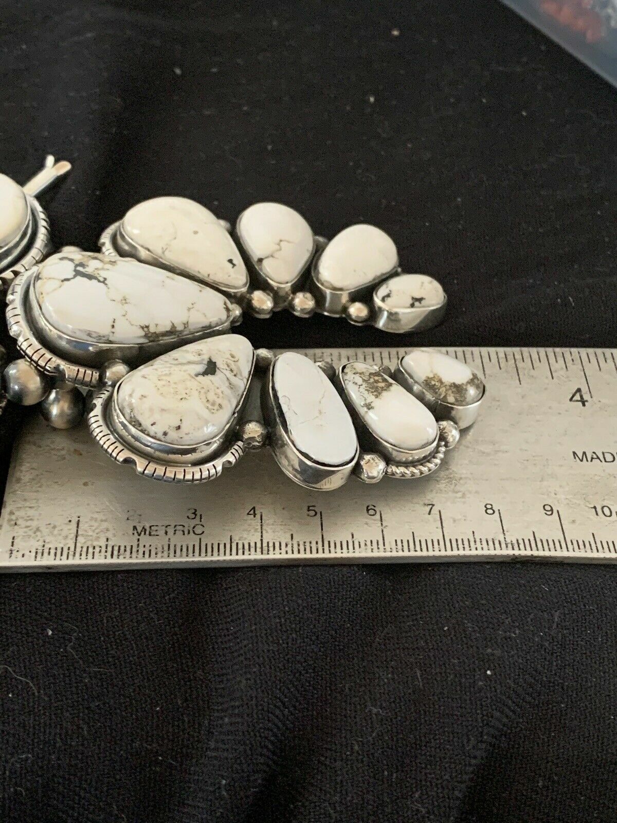 Navajo White Buffalo Turquoise Naja Pendant | Sterling Silver Squash Blossom Necklace | 21" | 00629 - Masha USA