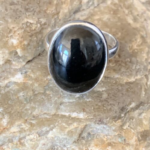 Navajo Black Onyx Ring | Sterling Silver | Sz 8.5 | Authentic Native American Handmade | 11587