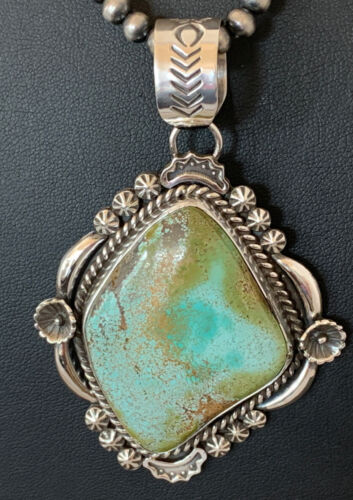 Men's Navajo Pearls Necklace with Royston Turquoise Pendant | Sterling Silver | Native American Handmade | 522