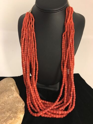 Navajo Coral 10 Strand Graduated Necklace | 30" Old Pawn Vintage Authentic | Ultra Rare | 8202